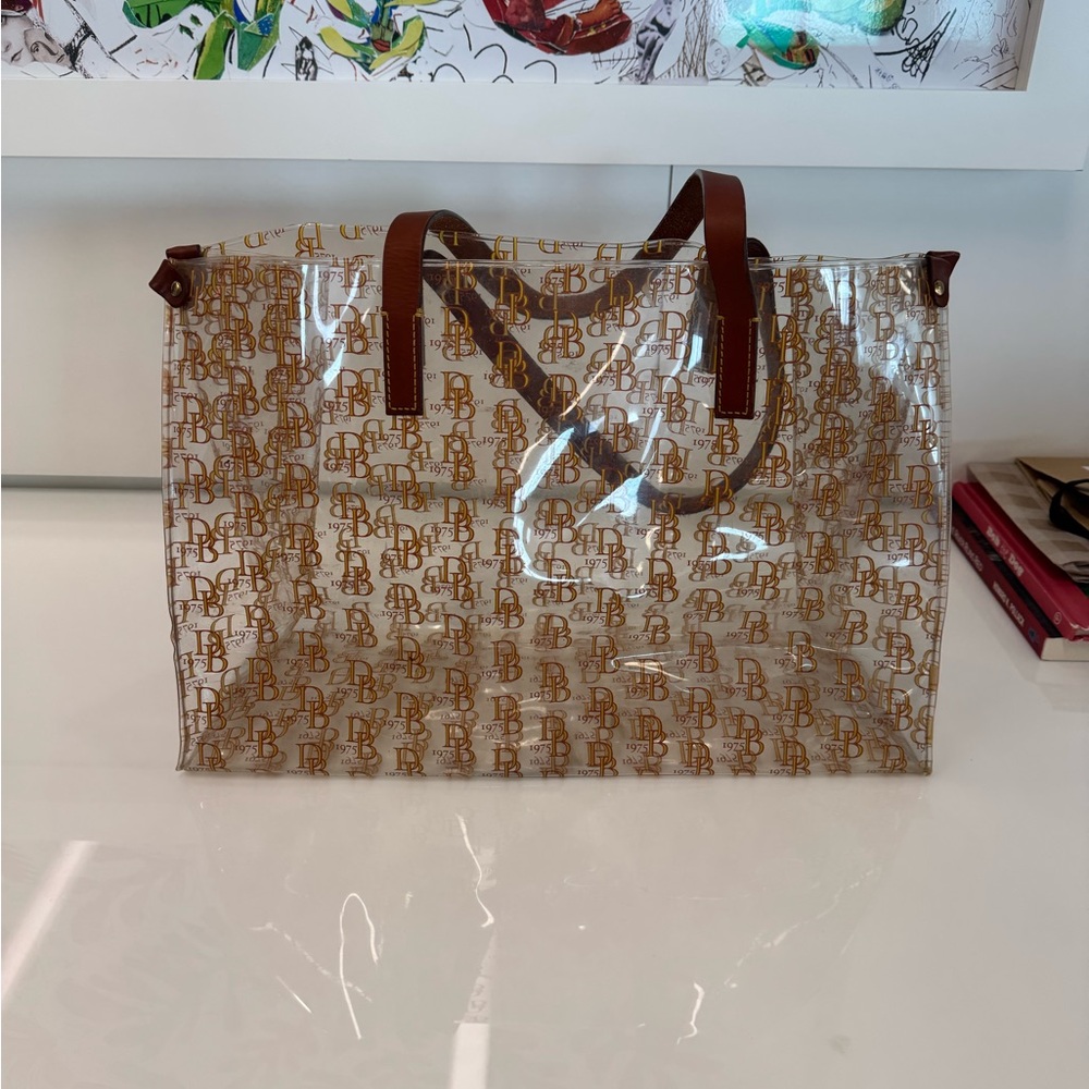 Dooney & Bourke Vintage Clear Acrylic Tote with Brown Handles - Picture 4 of 5